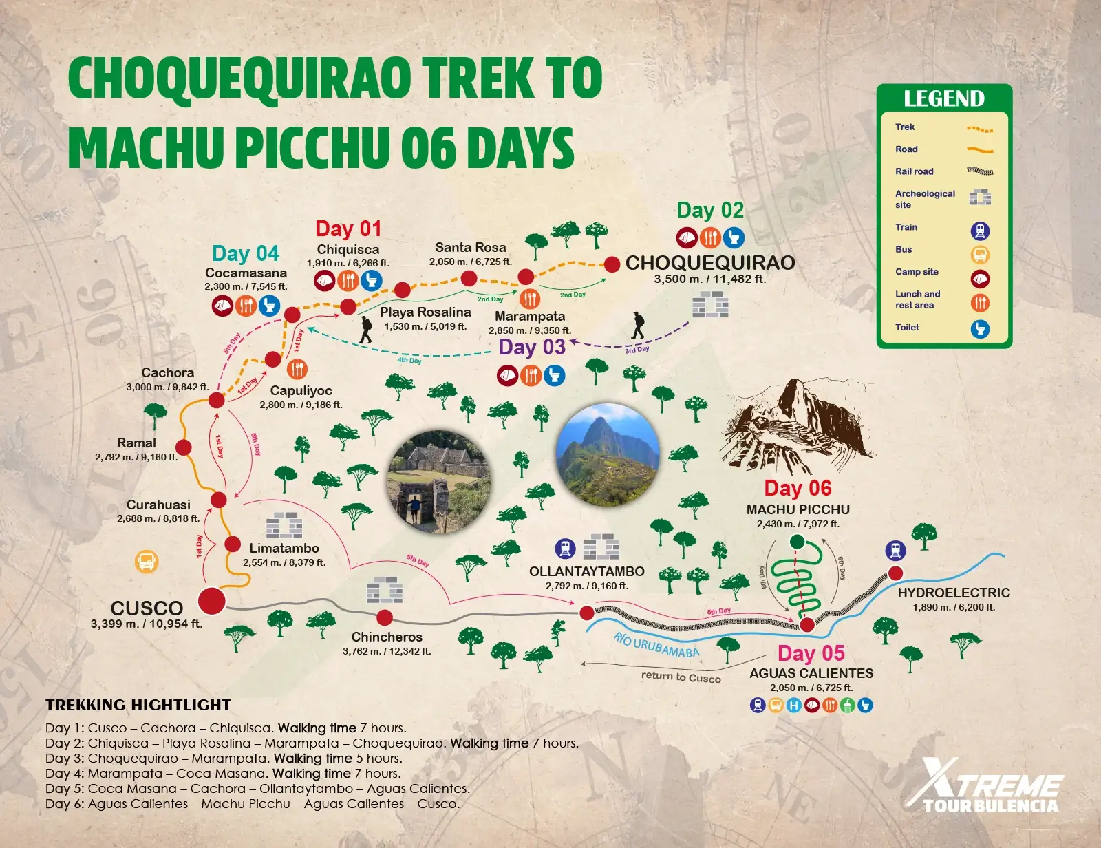 Map Choquequirao to Machu Picchu trek 6 days