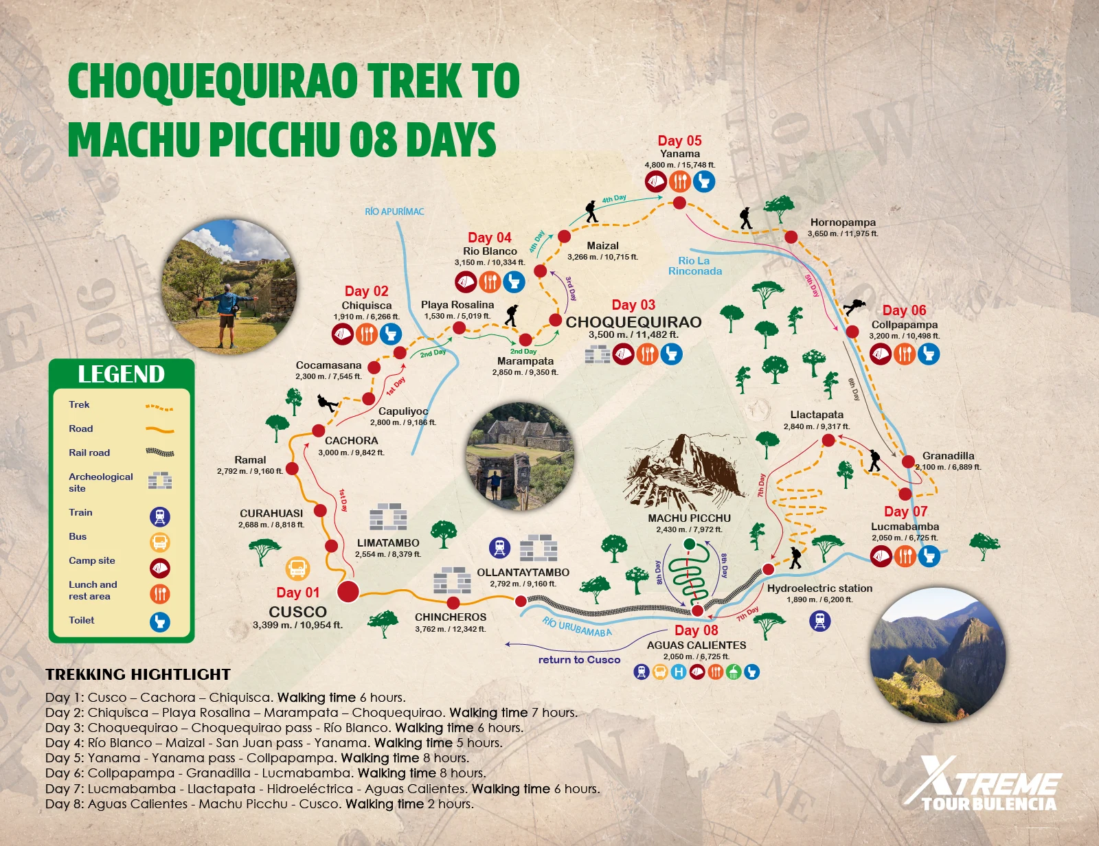 Map Choquequirao trek to Machu Picchu 8 days