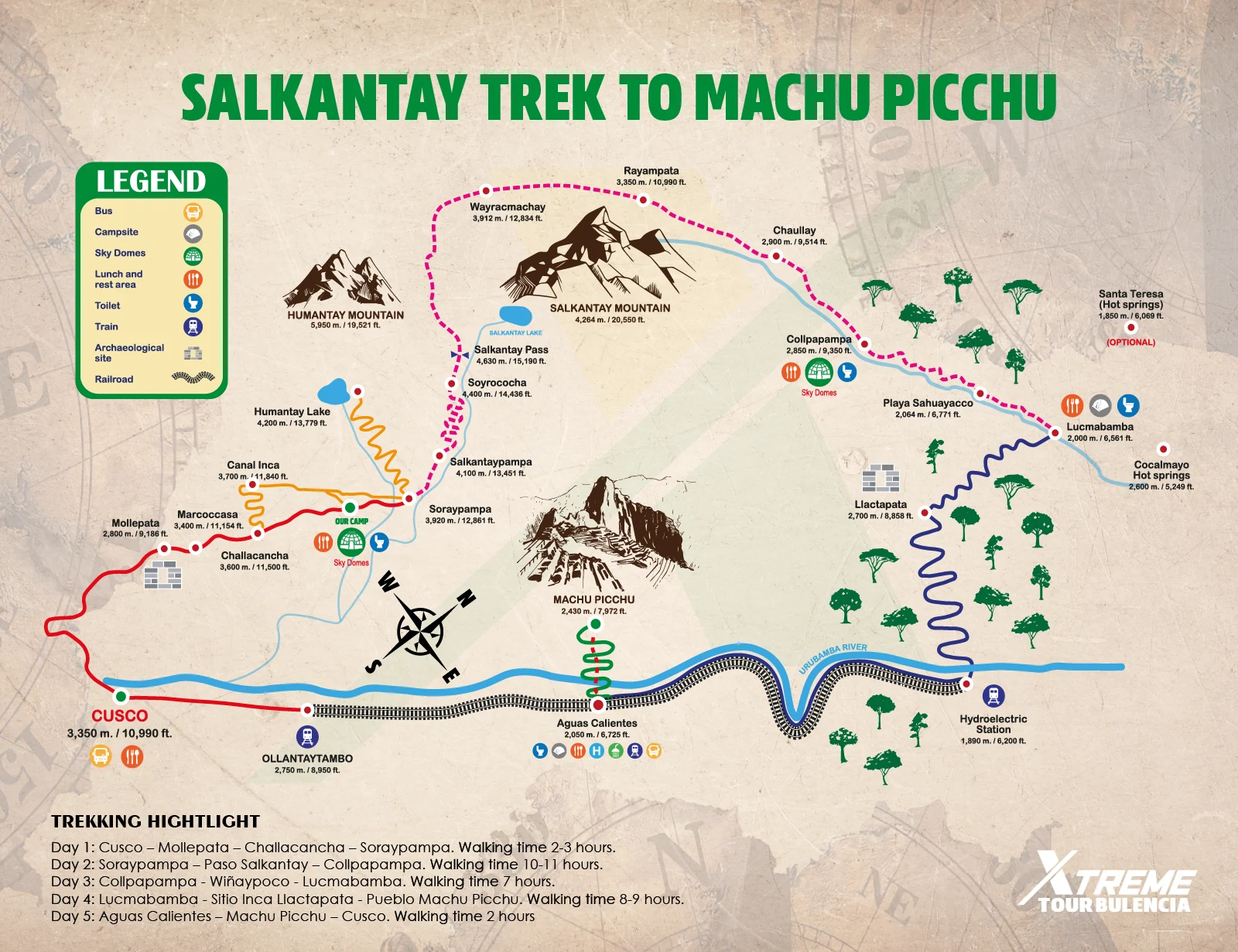 Salkantay trek Map - 5 day trek