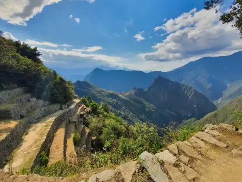 View of the Andean mountains and valleys from the Inti Punku or Sun Gate.
