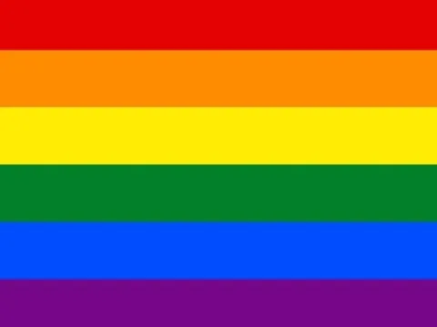 LGBTQ+ pride flag with six horizontal stripes in the colors of the rainbow