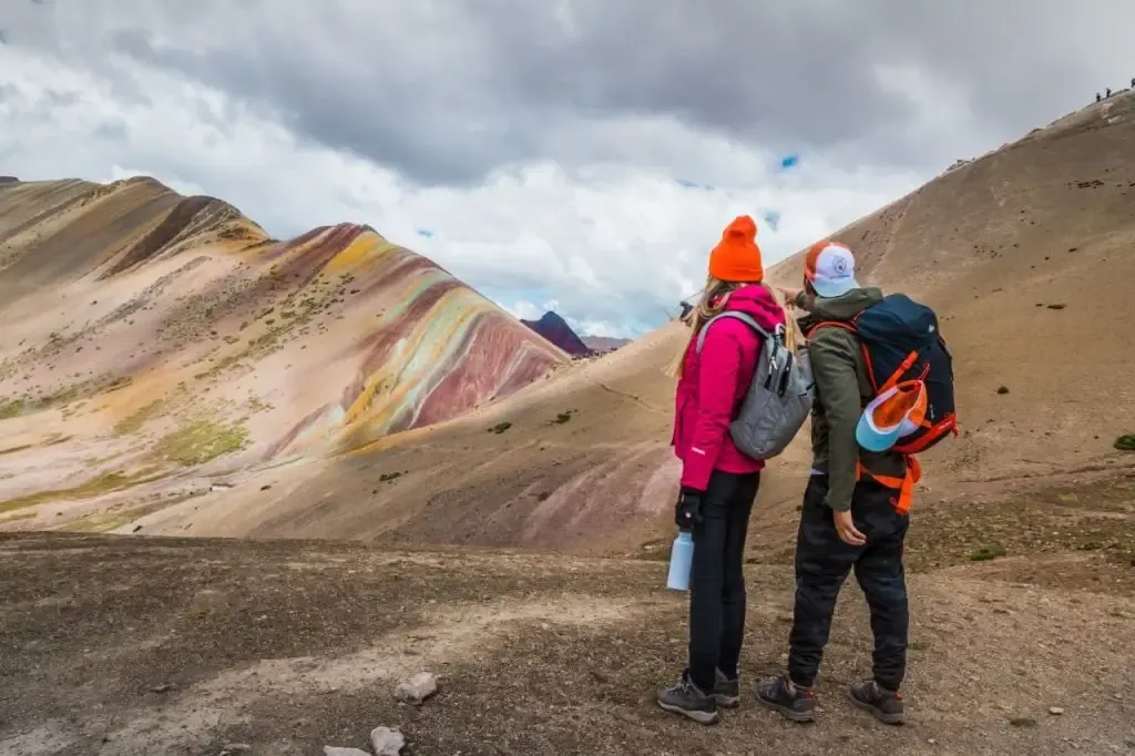 The Vinicunca Rainbow Mountain: A natural wonder of the Peruvian Andes Spectacular view of the Vinicunca Seven Colors Mountain in Cusco, Peru, with red, green, and yellow mineral streaks