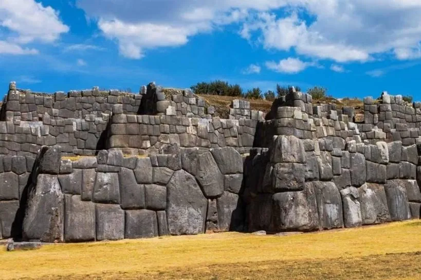 Close-up of the perfectly fitted giant stones in the walls of Sacsayhuaman, Cusco.
