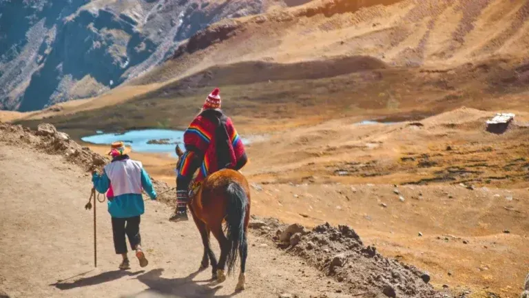 Horse service for the Vinicunca route: Comfort and local support on your hike Local guides and horses for hire on the trail to Rainbow Mountain, offering transportation to tourists